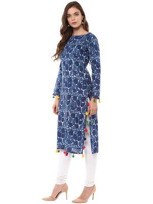 Blue printed cotton stitched kurtas-and-kurtis 4