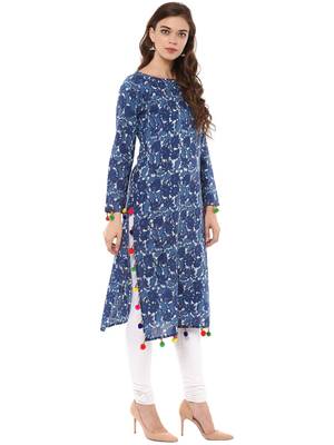 Blue printed cotton stitched kurtas-and-kurtis 5