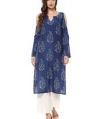 Blue printed cotton stitched kurtas-and-kurtis