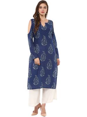 Blue printed cotton stitched kurtas-and-kurtis 2