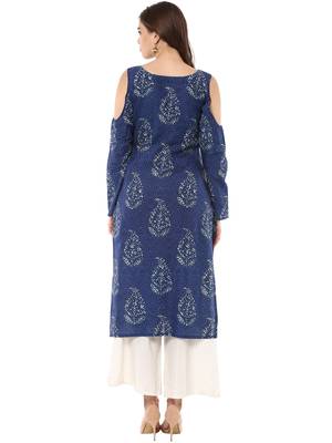 Blue printed cotton stitched kurtas-and-kurtis 3