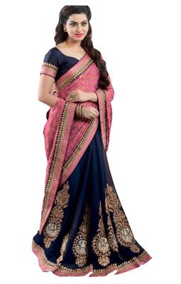 pink embroidered georgette-sarees saree with blouse 1