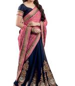 pink embroidered georgette-sarees saree with blouse