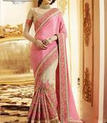 peach embroidered chiffon saree with blouse