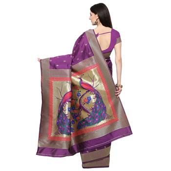 Purple woven paithani silk saree with blouse 2