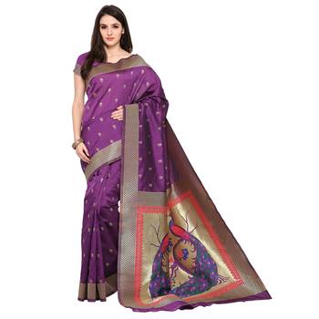 Purple woven paithani silk saree with blouse 3