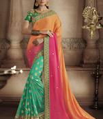 Orange embroidered jacquard saree with blouse