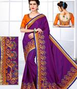 Purple hand woven silk saree with blouse