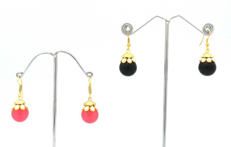Black  And  Pink Ball Combo Hanging Earring With Pacchi Work For Women  And  Girls