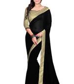 Black plain faux georgette saree with blouse