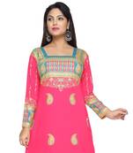 Pink American Crepe Printed Long Kaftan  with Long Sleeves