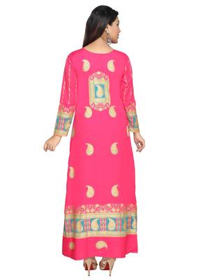 Pink American Crepe Printed Long Kaftan  with Long Sleeves 3