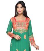 Cyan Green American Crepe Printed Long Kaftan  with Long Sleeves