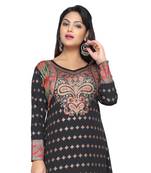 Black American Crepe Printed Long Kaftan  with Long Sleeves