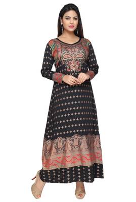 Black American Crepe Printed Long Kaftan  with Long Sleeves 2