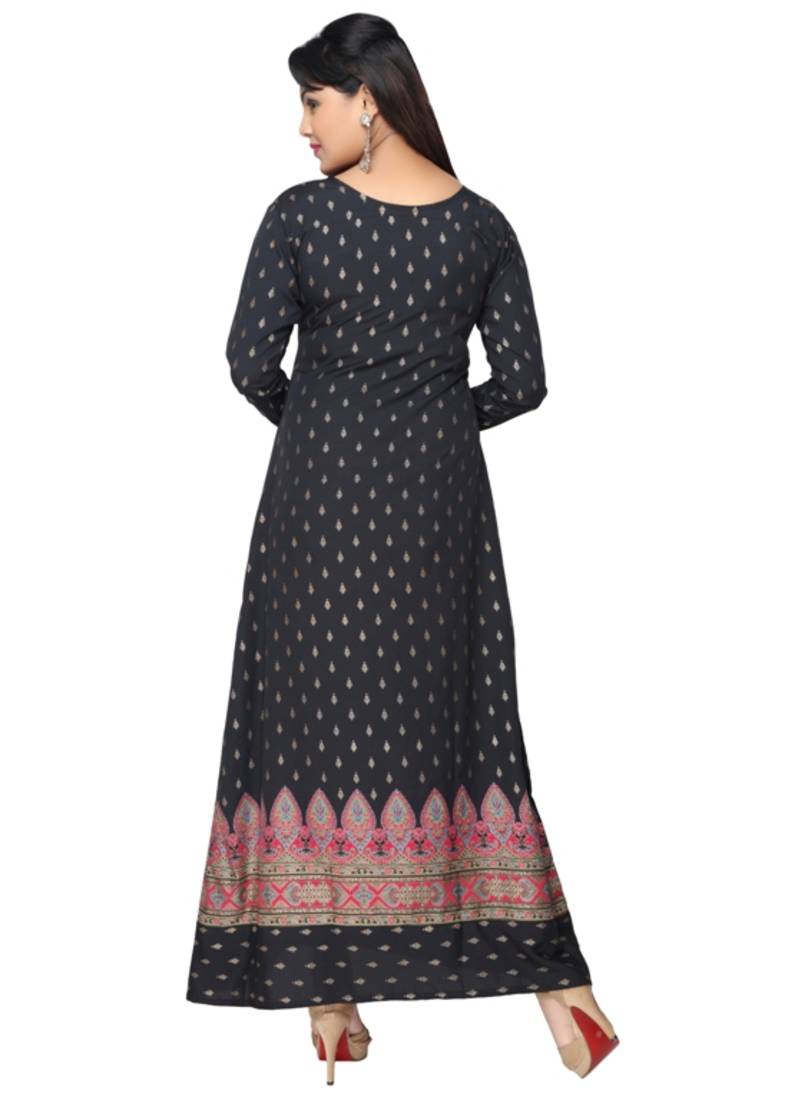 Black with Red  American Crepe Printed Long Kaftan  with Long Sleeves