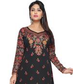 Black American Crepe Printed Long Kaftan  with Long Sleeves
