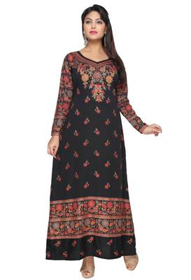 Black American Crepe Printed Long Kaftan  with Long Sleeves 2