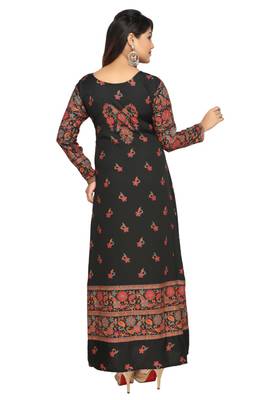 Black American Crepe Printed Long Kaftan  with Long Sleeves 3