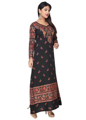 Black American Crepe Printed Long Kaftan  with Long Sleeves 4