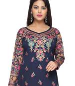 Navy Blue American Crepe Printed Long Kaftan  with Long Sleeves