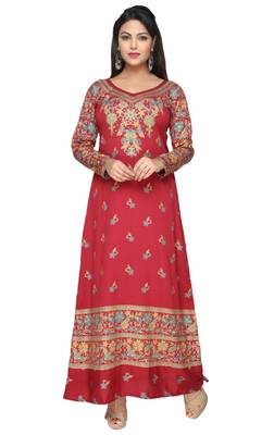 Maroon American Crepe Printed Long Kaftan  with Long Sleeves 2