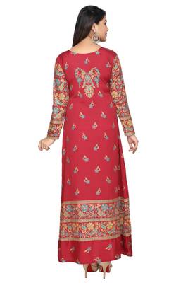 Maroon American Crepe Printed Long Kaftan  with Long Sleeves 3
