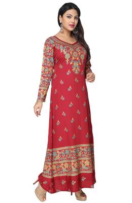 Maroon American Crepe Printed Long Kaftan  with Long Sleeves 4