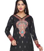 Black American Crepe Printed Long Kaftan  with Long Sleeves