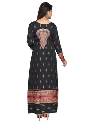 Black American Crepe Printed Long Kaftan  with Long Sleeves 3