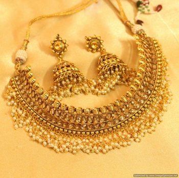 Polki \u0026 Pearl Antique Gold Necklace Set 