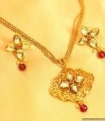 Kundan Meenakari Ruby Gold Look Pendant Set