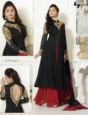 Black embroidered georgette salwar with dupatta 1