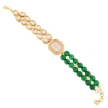 Green Golden Kundan Stylish Watch 1