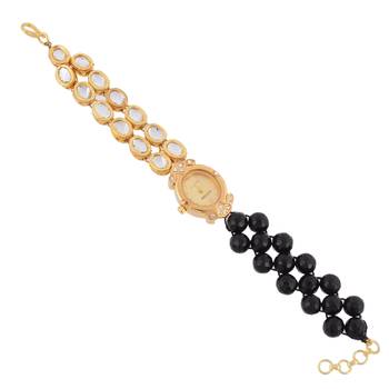 Black Golden Kundan Stylish Watch 1