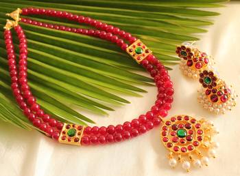 Red Beaded Jewellery Necklace Sets 1
