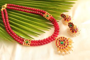 Red Beaded Jewellery Necklace Sets 2
