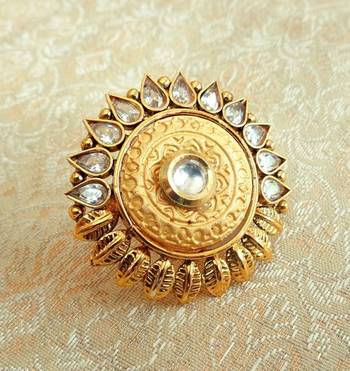 Copper royal white kundan zircons adjustable finger ring 1