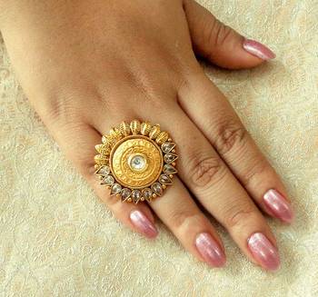 Copper royal white kundan zircons adjustable finger ring 2