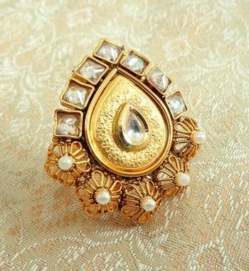 Copper royal white kundan zircons adjustable finger ring 1