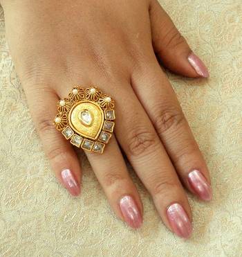Copper royal white kundan zircons adjustable finger ring 2