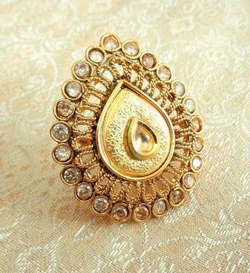 Copper royal golden kundan zircons adjustable finger ring 1