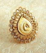 Copper royal golden kundan zircons adjustable finger ring
