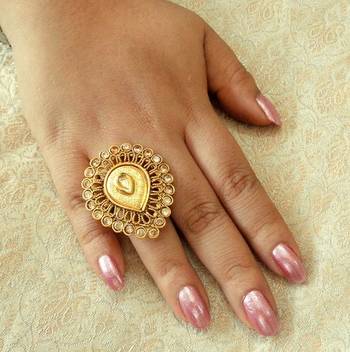 Copper royal golden kundan zircons adjustable finger ring 2