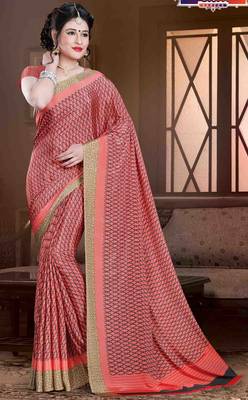 Pink crepe saree with blouse 1