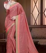 Pink crepe saree with blouse