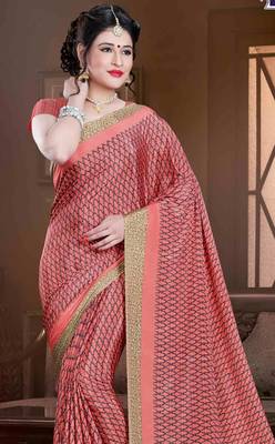 Pink crepe saree with blouse 2