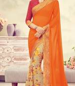 Orange embroidered chiffon saree with blouse