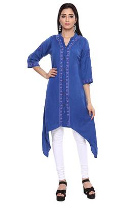 Ada Royal Blue Hand Embroidered Chikankari Cotton Kurti 1