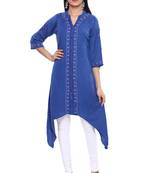 Ada Royal Blue Hand Embroidered Chikankari Cotton Kurti